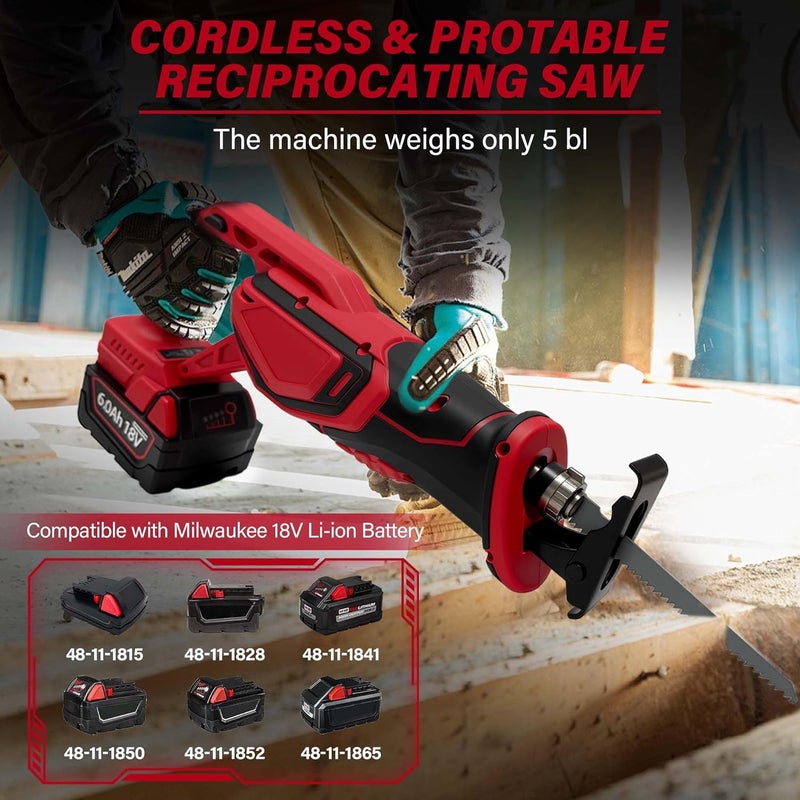 RAYLEEY Cordless Reciprocating Saw Compatible MILWAUKEE 18V LI-ION Battery.Electric Sierra Recíproca With Brushless Motor And 4 Blades、Tools-Free Blades Install.0-3500RPM Recipro sawzall For Wood/Metal/PVC. - Image 2